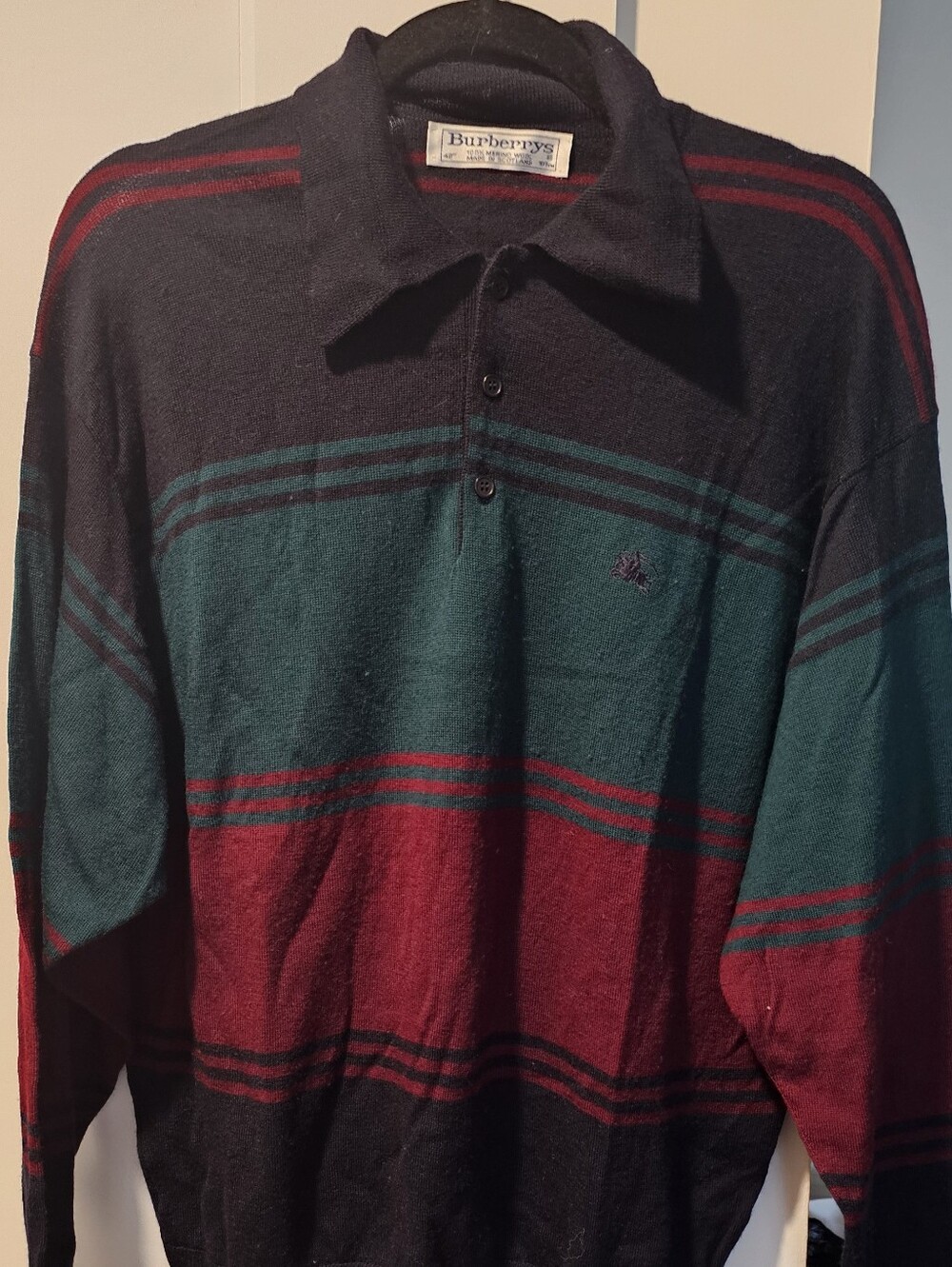 Vintage Burberrys Men's Merino Wool Polo Sweater | Made in Scotland | Size 42